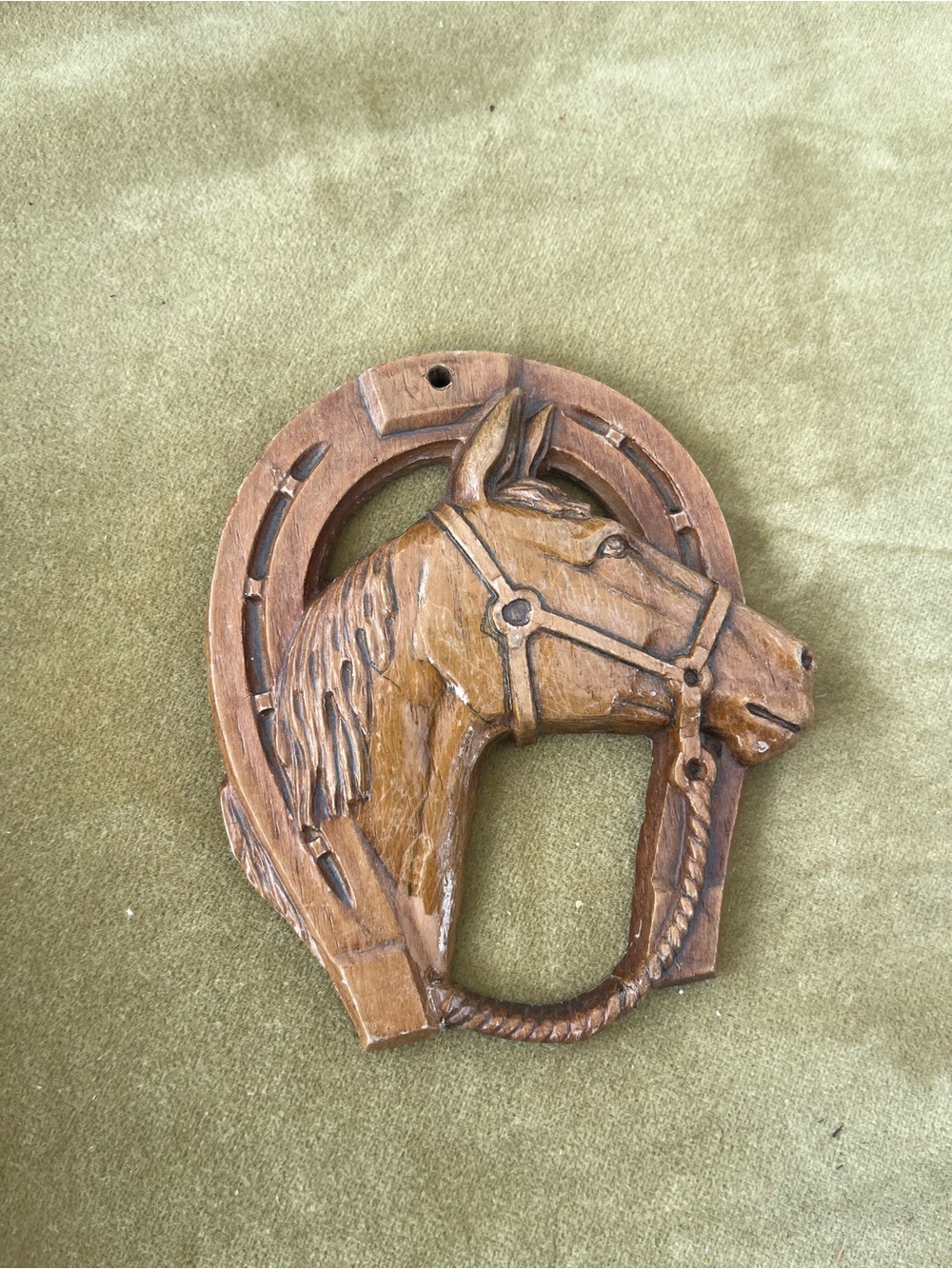 Hand-Carved Wooden Horse Head Wall Decor in Brown